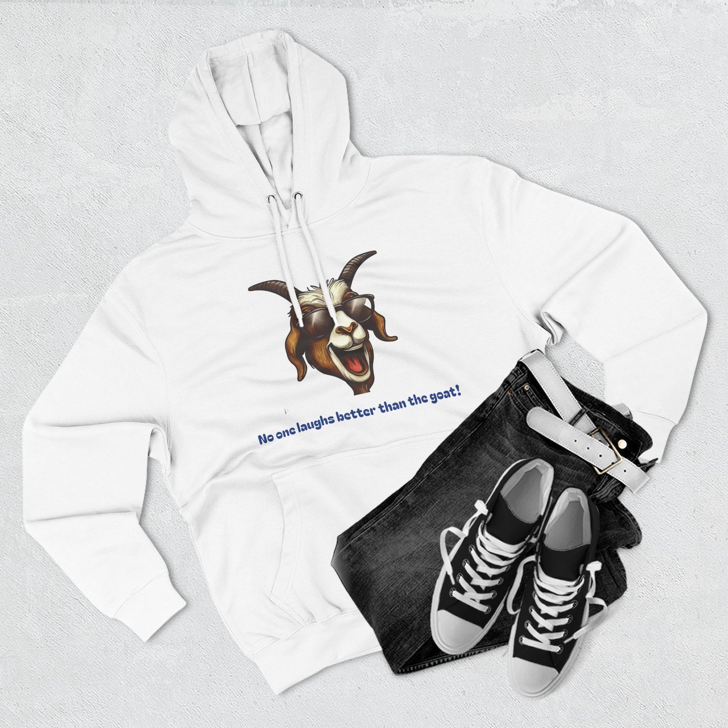 Laughing Goat Three-Panel Fleece Hoodie – Funny Graphic Pullover