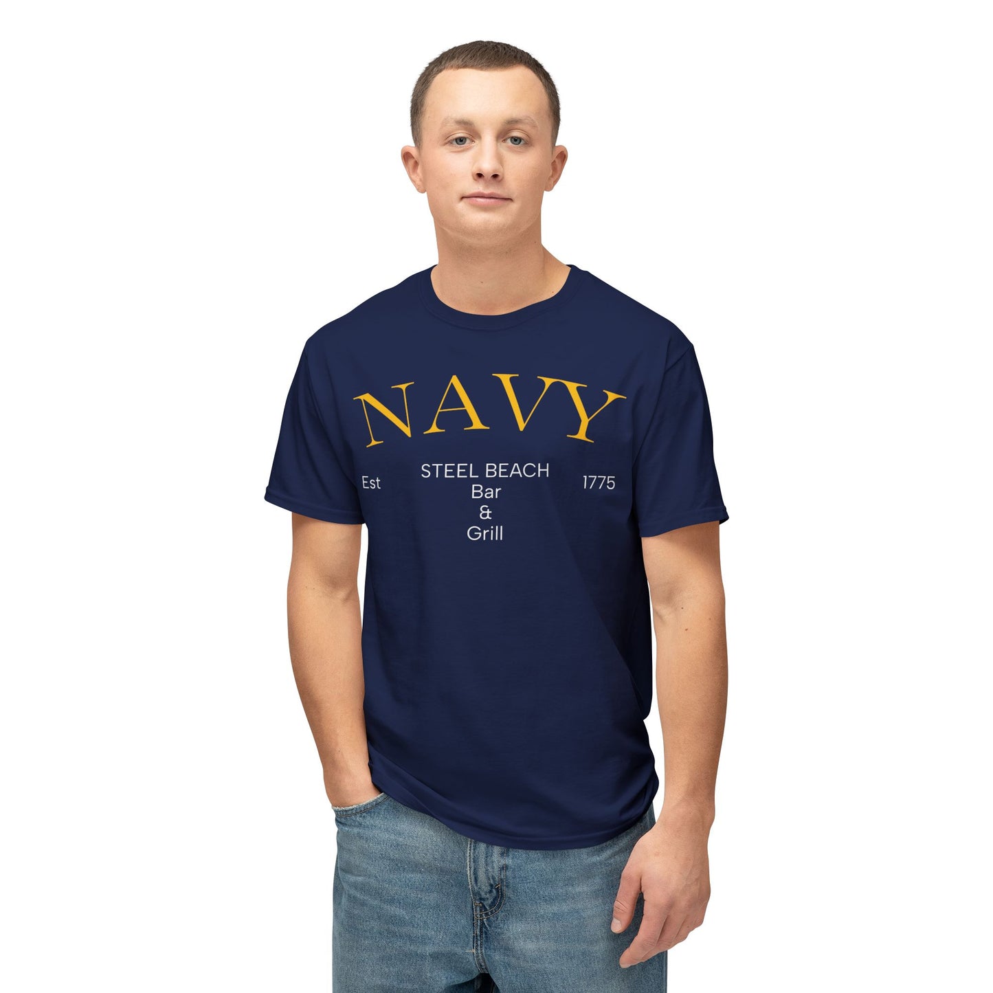 NAVY “Steel Beach Bar & Grill” T-Shirt – Est. 1775 | Liberty Mode: Activated