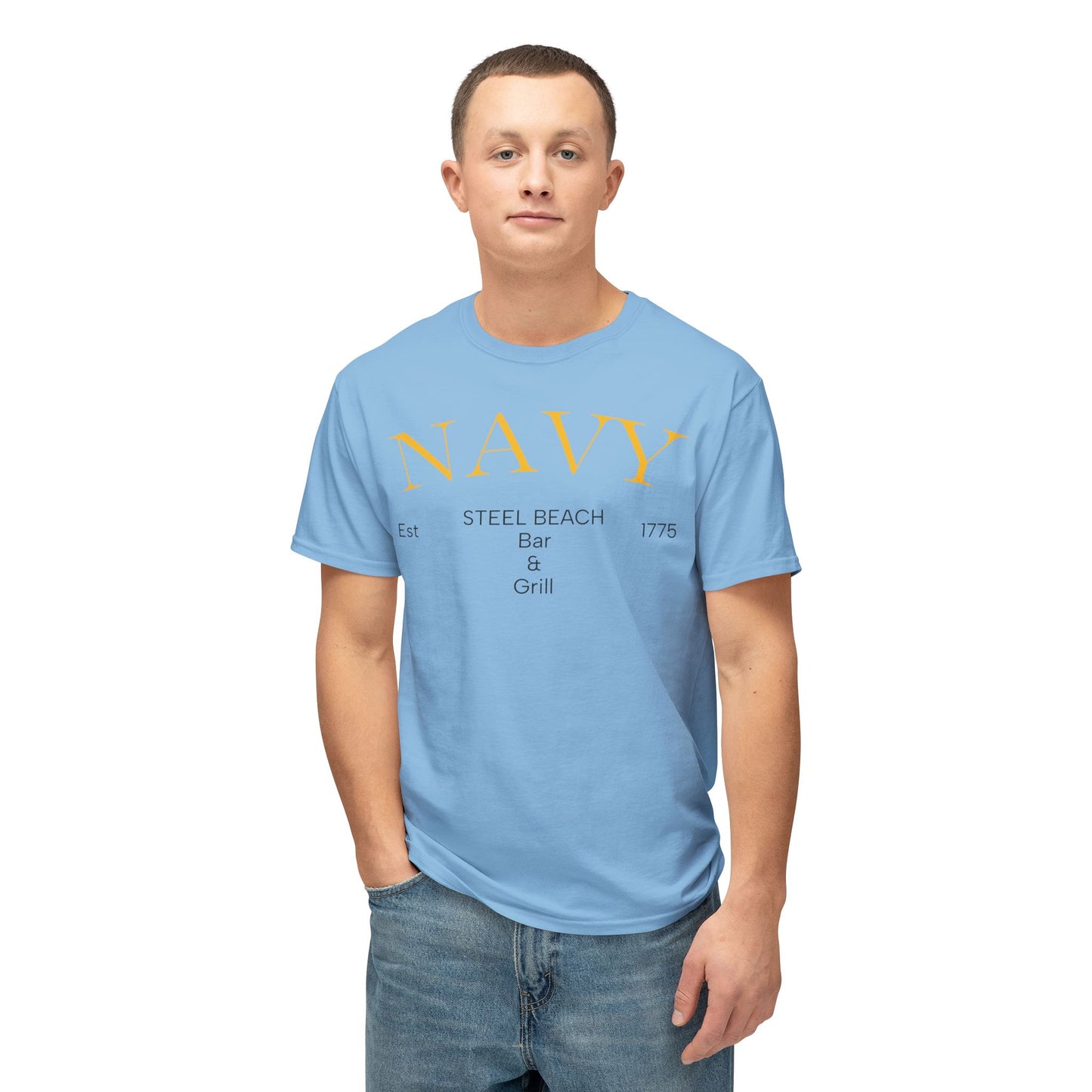 NAVY “Steel Beach Bar & Grill” T-Shirt – Est. 1775 | Liberty Mode: Activated