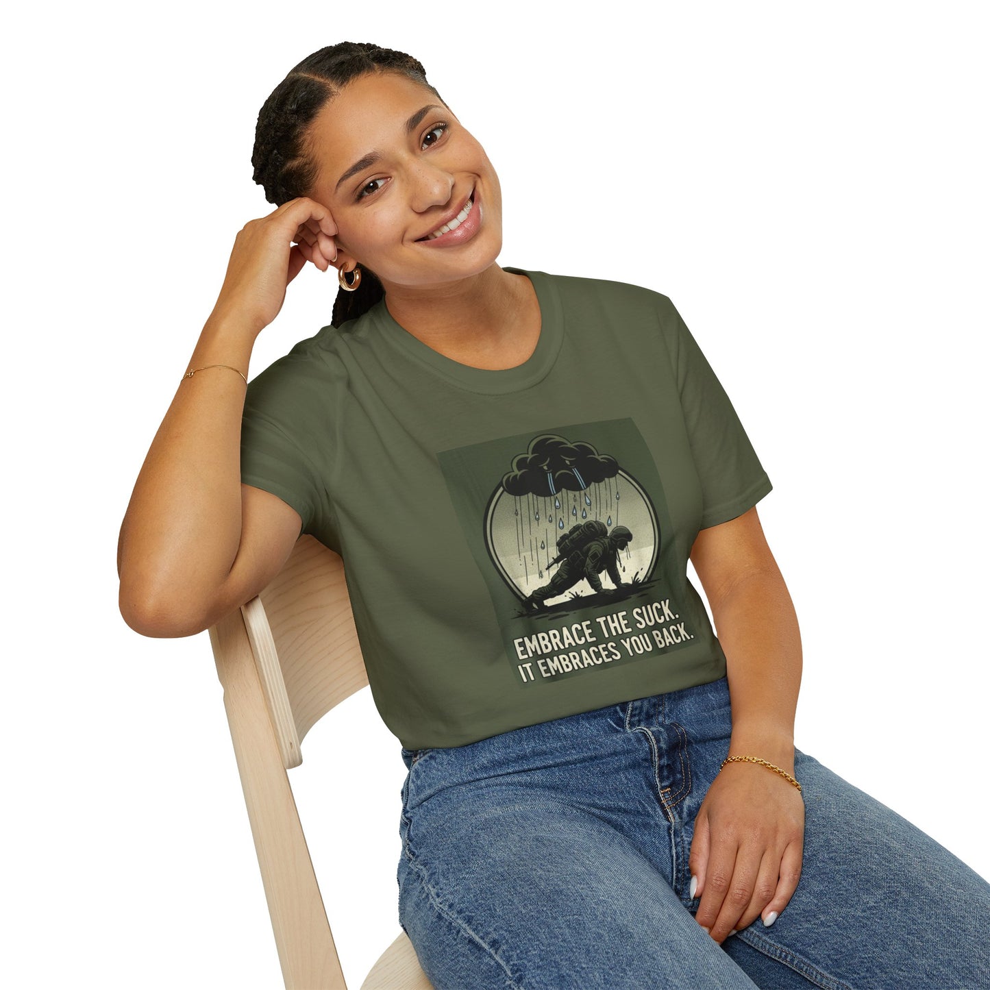 “Embrace the Suck” Tee – Unisex Softstyle Military Humor Shirt