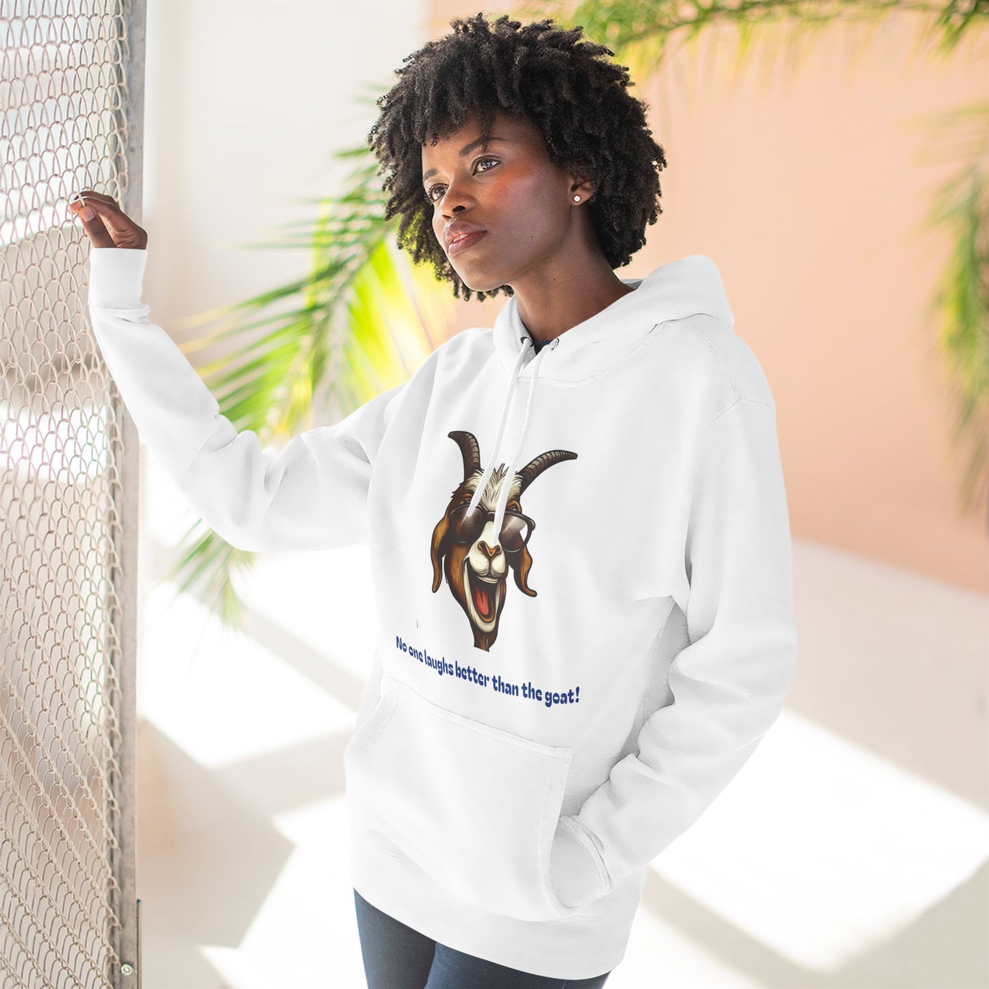 Laughing Goat Three-Panel Fleece Hoodie – Funny Graphic Pullover