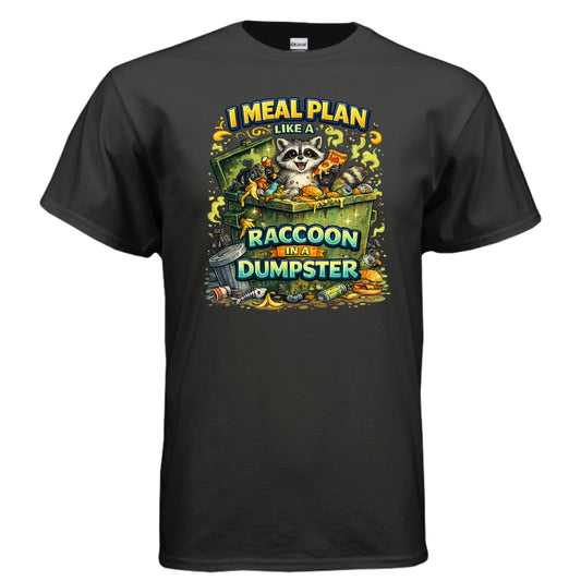 Dumpster Dining Champion Tee – Meal Planning, Raccoon Style BLACK