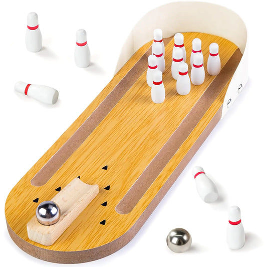Roll Into Laughter: Wooden Tabletop Bowling Game for Office Fun!